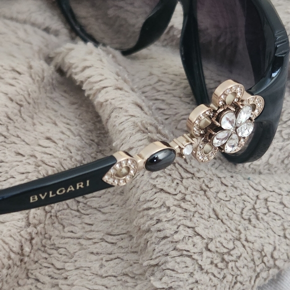Bulgari Black Sunglasses with Gold Floral Accents - Picture 8 of 8